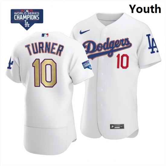 Youth Los Angeles Dodgers Justin Turner 10 Gold Program Designed Edition White Flex Base Stitched Jersey